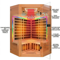 Multifunctional 2-3 Person Infrared Sauna for Home, 2180W Indoor Sauna with 7-Color LED Ambient Light, Red Light Feature, Oxygen Bar, Dual Bluetooth Speakers, 360° Surround Heating — How It Works