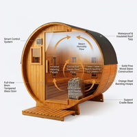 Outdoor Traditional Sauna Designed for 4-6 People, 6KW Heater, Tempered Glass Door, Smart Control System — How It Works