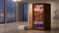 Multifunctional 2-3 Person Infrared Sauna for Home, 2180W Indoor Sauna with 7-Color LED Ambient Light, Red Light Feature, Oxygen Bar, Dual Bluetooth Speakers, 360° Surround Heating — Lifestyle
