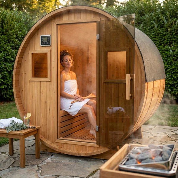 Outdoor Traditional Sauna Built for Shared Wellness, 4-6 Person Capacity, 6KW Heater, Tempered Glass Door