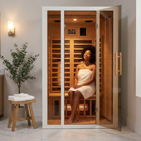 2 Person Extendable FAR Infrared Sauna for Home, Hemlock Wood Low EMF 6 Carbon Heaters Indoor Saunas with LED Lights, Bluetooth Speaker, Digital Control Panel, and Seating Bench — Lifestyle