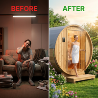 Outdoor Traditional Sauna, 4-6 Person Wooden Sauna, Steam Wet Wood Sauna with 220V with 6KW Heater, Sauna Stone, Thermometer — Before & After