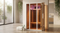 2 Person Extendable FAR Infrared Sauna for Home, Hemlock Wood Low EMF 6 Carbon Heaters Indoor Saunas with LED Lights, Bluetooth Speaker, Digital Control Panel, and Seating Bench — Lifestyle